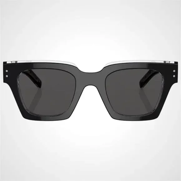 New Dolce & Gabbana Sunglasses Black Crystal Acetate Square Gray Lens